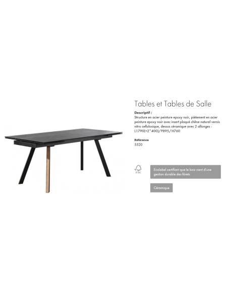 TABLE DE SALLE A MANGER SACRAMENTO CERAMIQUE