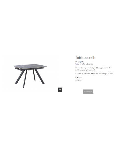 TABLE DE SALLE A MANGER SUNDERLAND CERAMIQUE GRIS