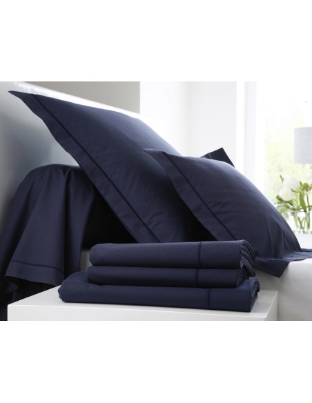 DRAP HOUSSE BLANC DES VOSGES PERCALE NAVY