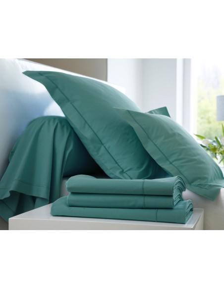 TAIE BLANC DES VOSGES PERCALE BLEU CANARD