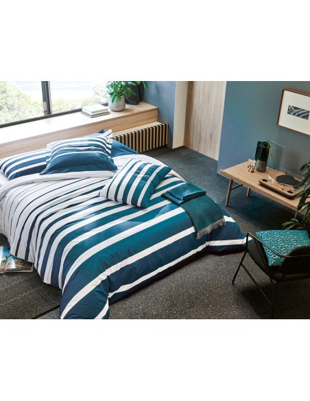 TAIE BLANC DES VOSGES PERCALE GRAND LARGE BLEU PAON