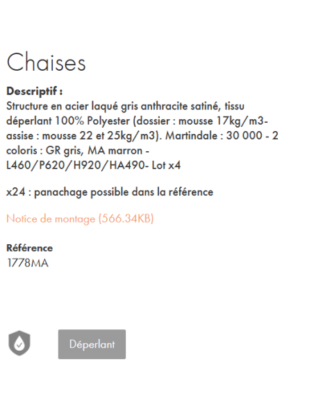 CHAISE VERCORS GRISE