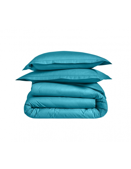 HOUSSE DE COUETTE BLANC DES VOSGES PERCALE BLEU CANARD