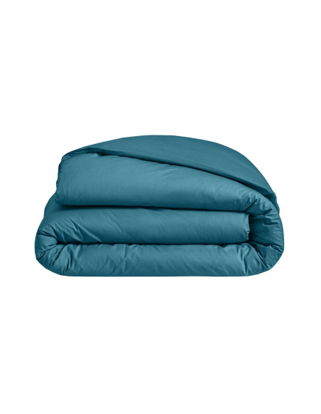 HOUSSE DE COUETTE BLANC DES VOSGES PERCALE BLEU PAON