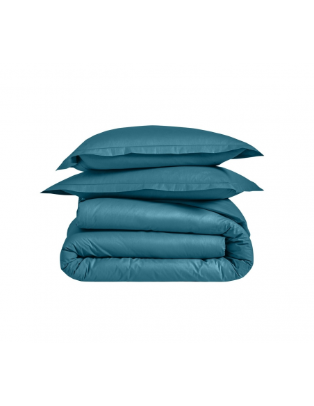 HOUSSE DE COUETTE BLANC DES VOSGES PERCALE BLEU PAON