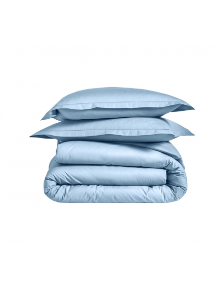 HOUSSE DE COUETTE BLANC DES VOSGES PERCALE BLEU CIEL